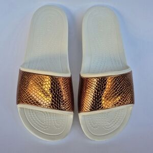 Gold and White Slide Sandals